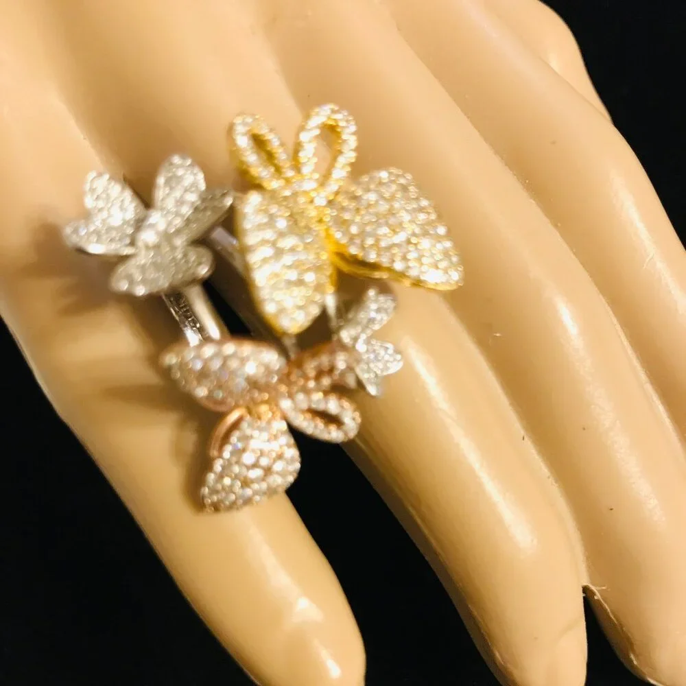 925 STERLING SILVER TWO TONE BUTTERFLY AND FLOWER RING SIZE 9.5 - Picture 3 of 4